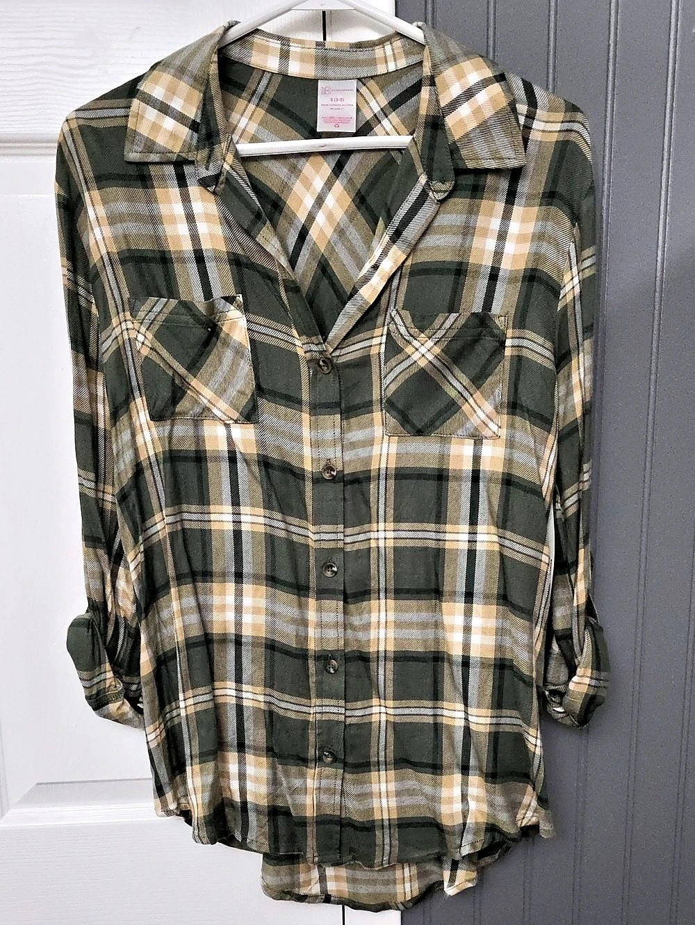 No Boundaries NB Woven Plaid Shirt Girls Small Green & Brown